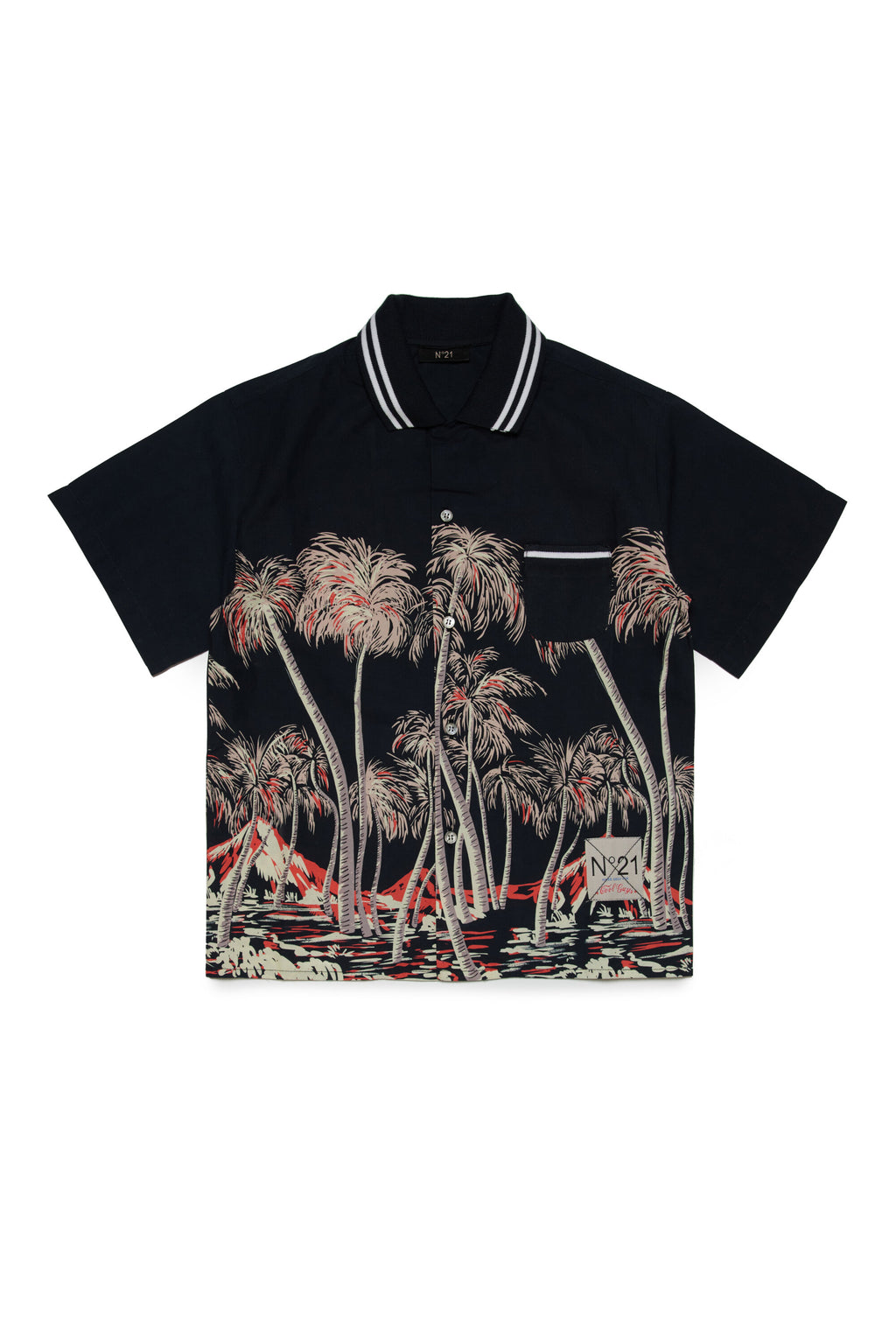 Camisa de bolos de popelín con estampado de palmeras