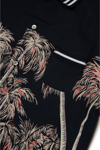 Camisa de bolos de popelín con estampado de palmeras