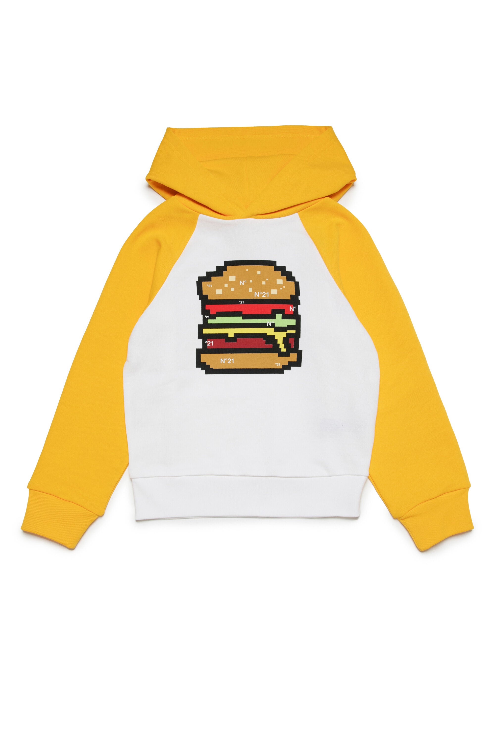 Hooded sweatshirt with hamburger graphics
