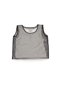 Camicia smanicata con mesh e hotfix