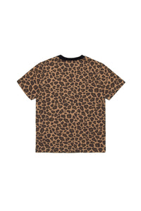 T-shirt leopardata con logo