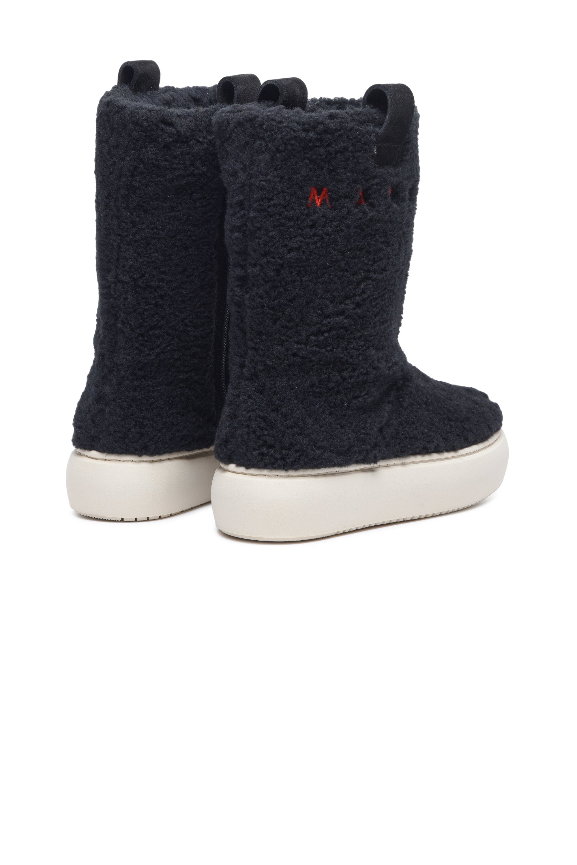 Shearling effect high boots with logo