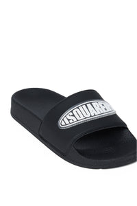 Slide slippers with surf logo patch