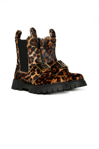 Botas Chelsea de piel con estampado de leopardo