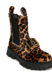 Botas Chelsea de piel con estampado de leopardo