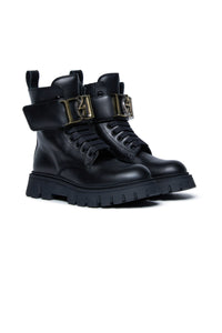 Botas militares de piel con logo