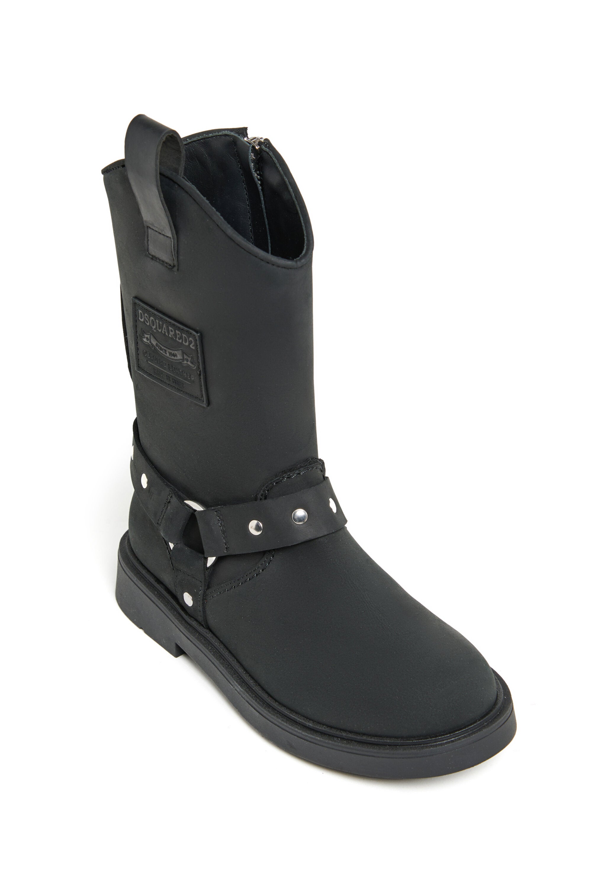 Biker boots with studded strap