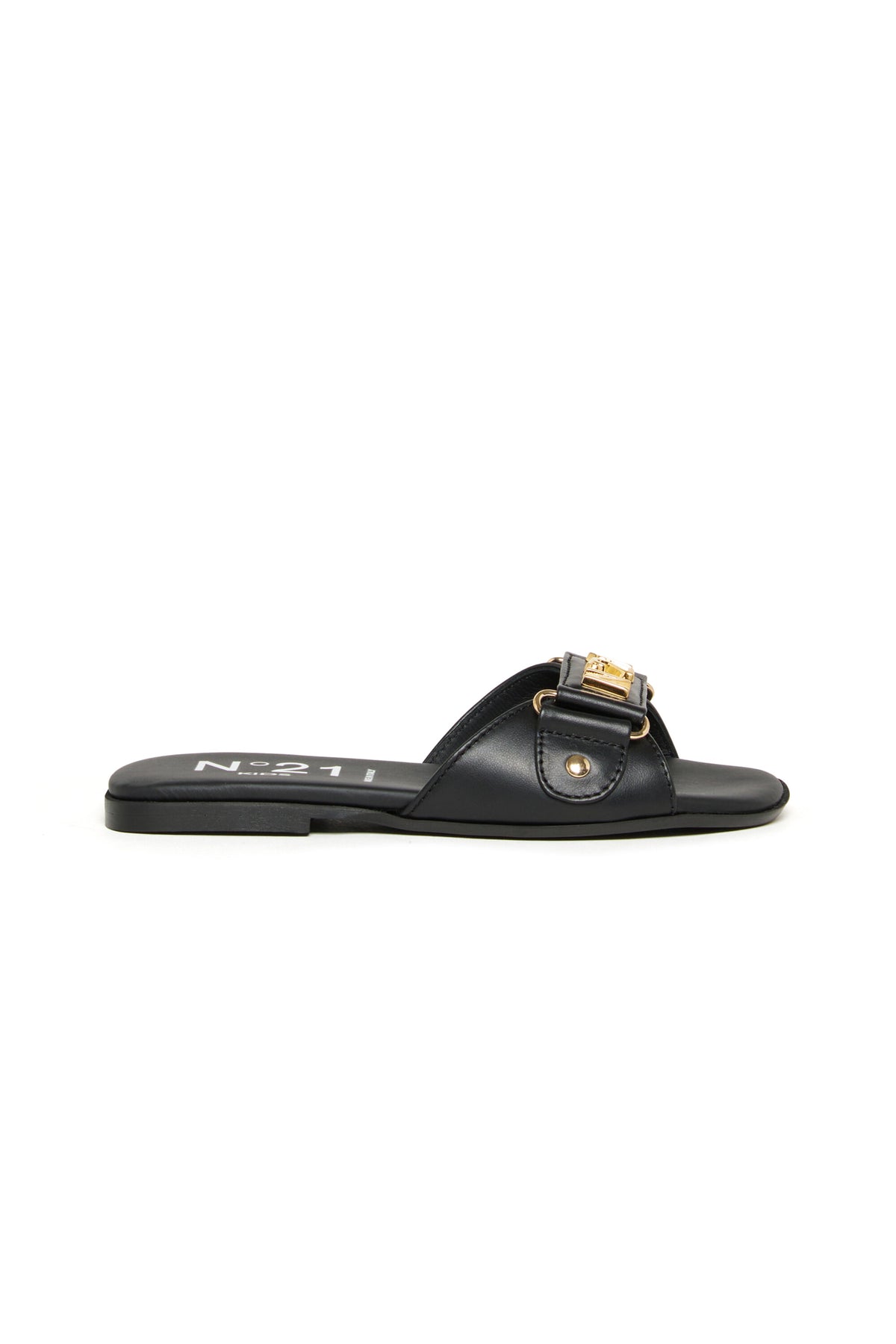Ciabattina in pelle con logo metallico