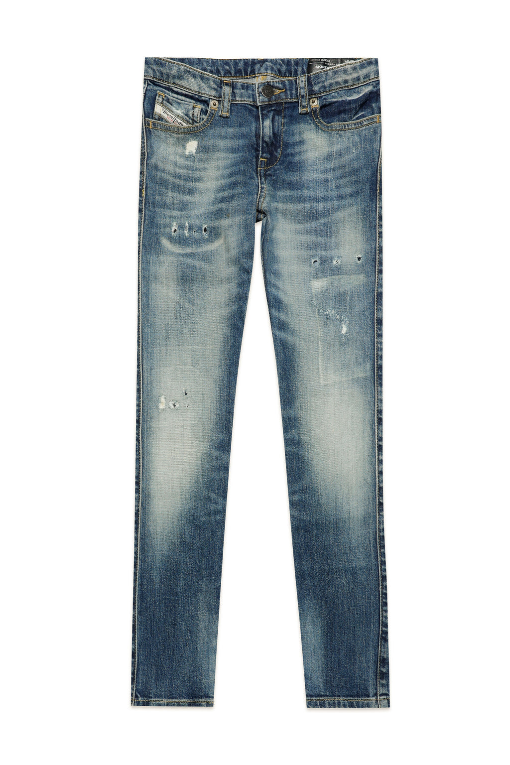 Jeans Sknizee Skinny a vita bassa con baffature e abrasioni