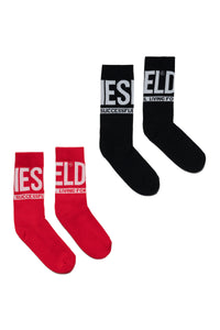 Pack de dos pares de calcetines negros y rojos con logotipo 