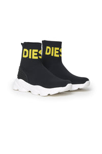 Serendipity black high sock sneakers with yellow logo
