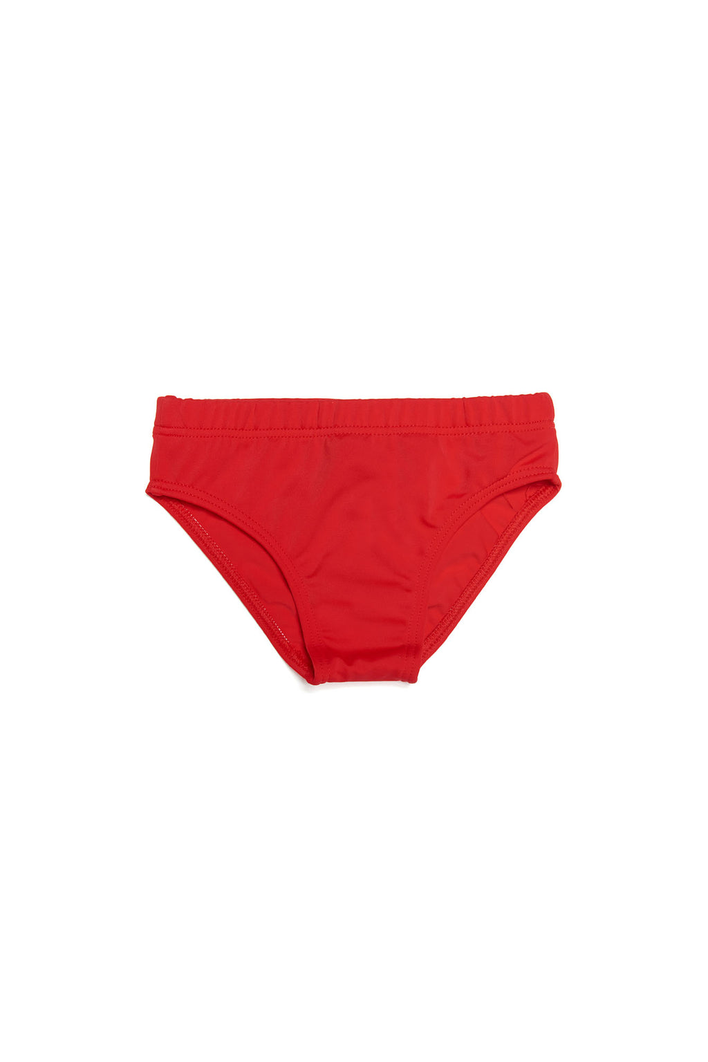 Red lycra brief costume with logo