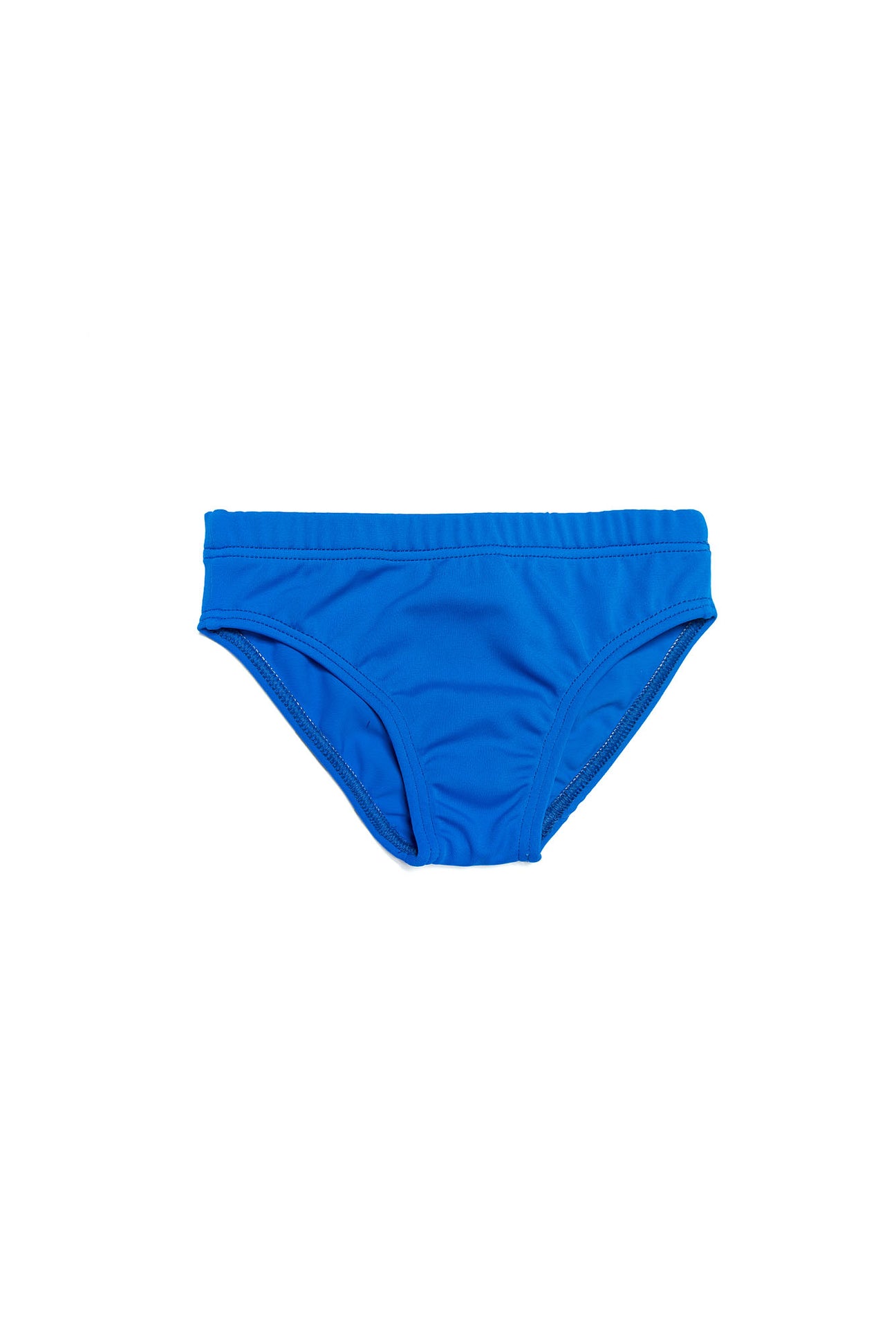 Blue lycra brief costume with logo 