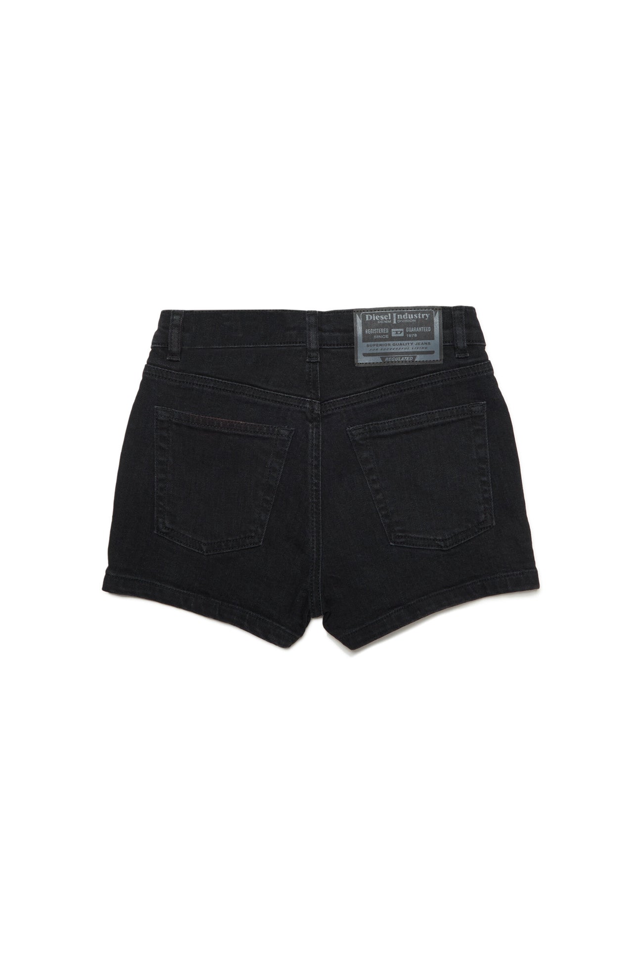 Black denim shorts with 5 pockets pattern Black denim shorts with 5 pockets pattern
