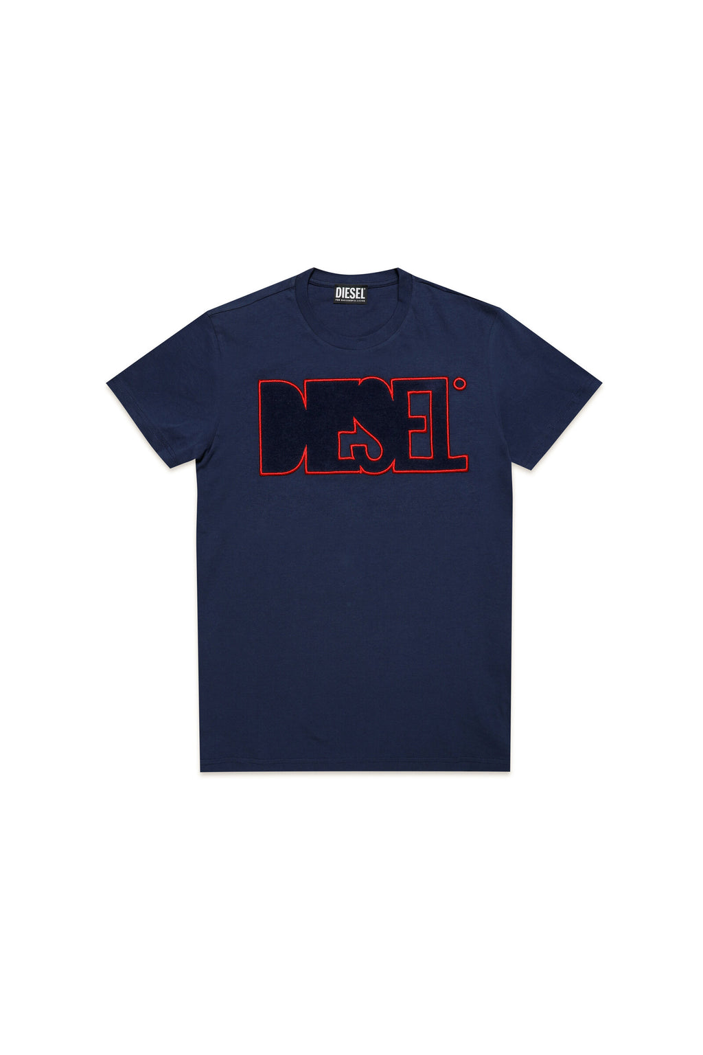 T-shirt blu scuro con applicazione logo Diesel
