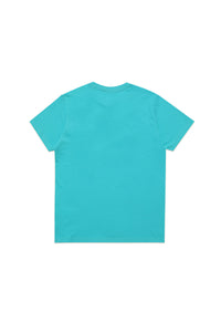 Light blue t-shirt with metallic effect Monkey print