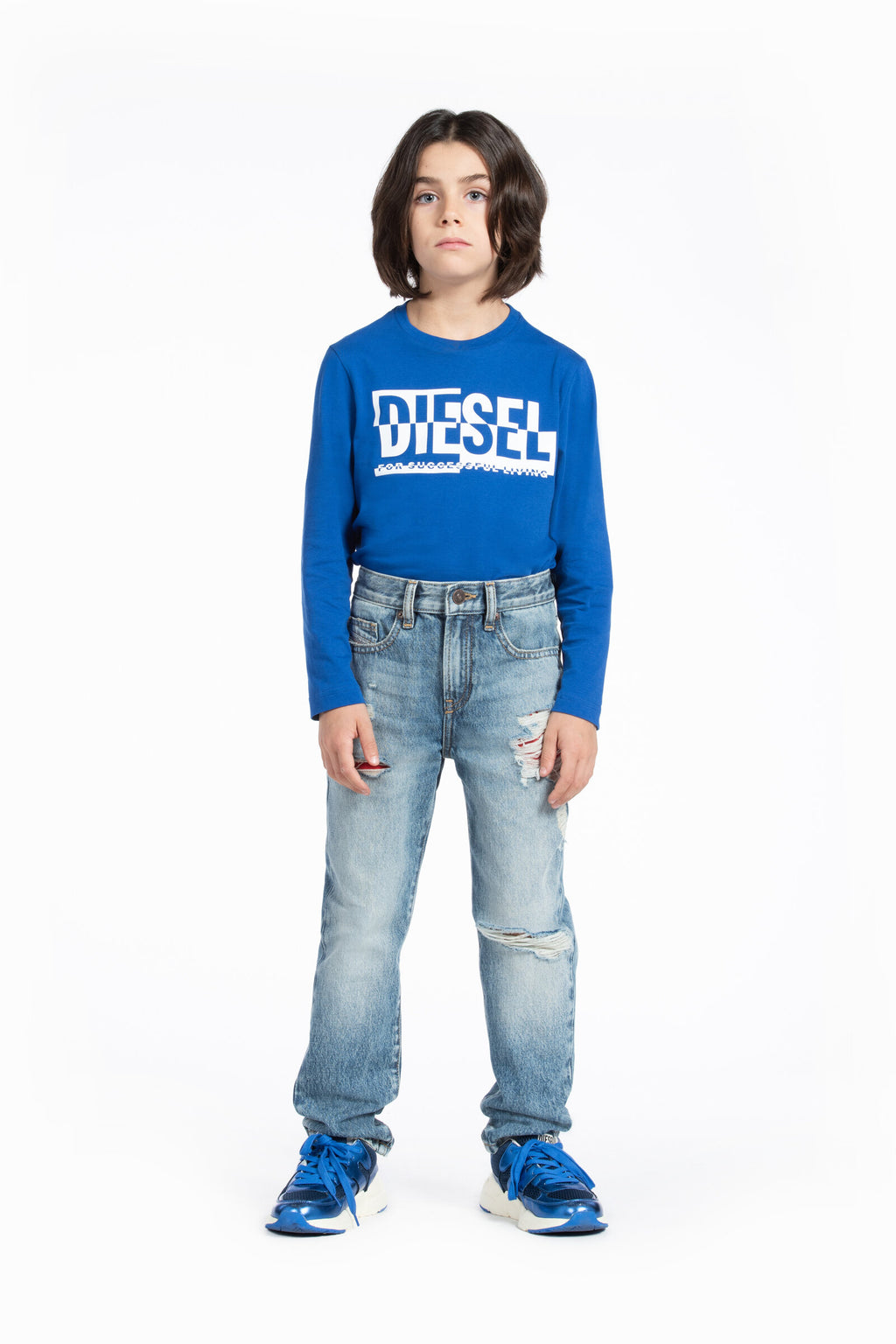 Jeans 2020 D-Viker straight blu chiaro con rotture