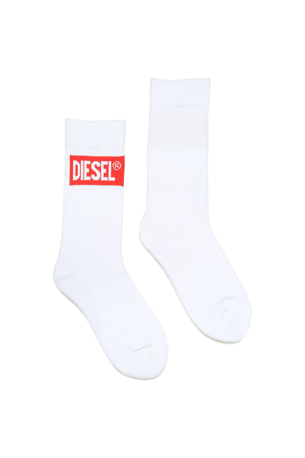 White socks with red Diesel logo