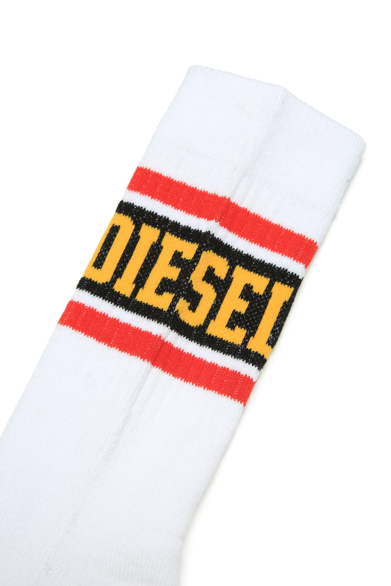 White socks with yellow and black logo White socks with yellow and black logo