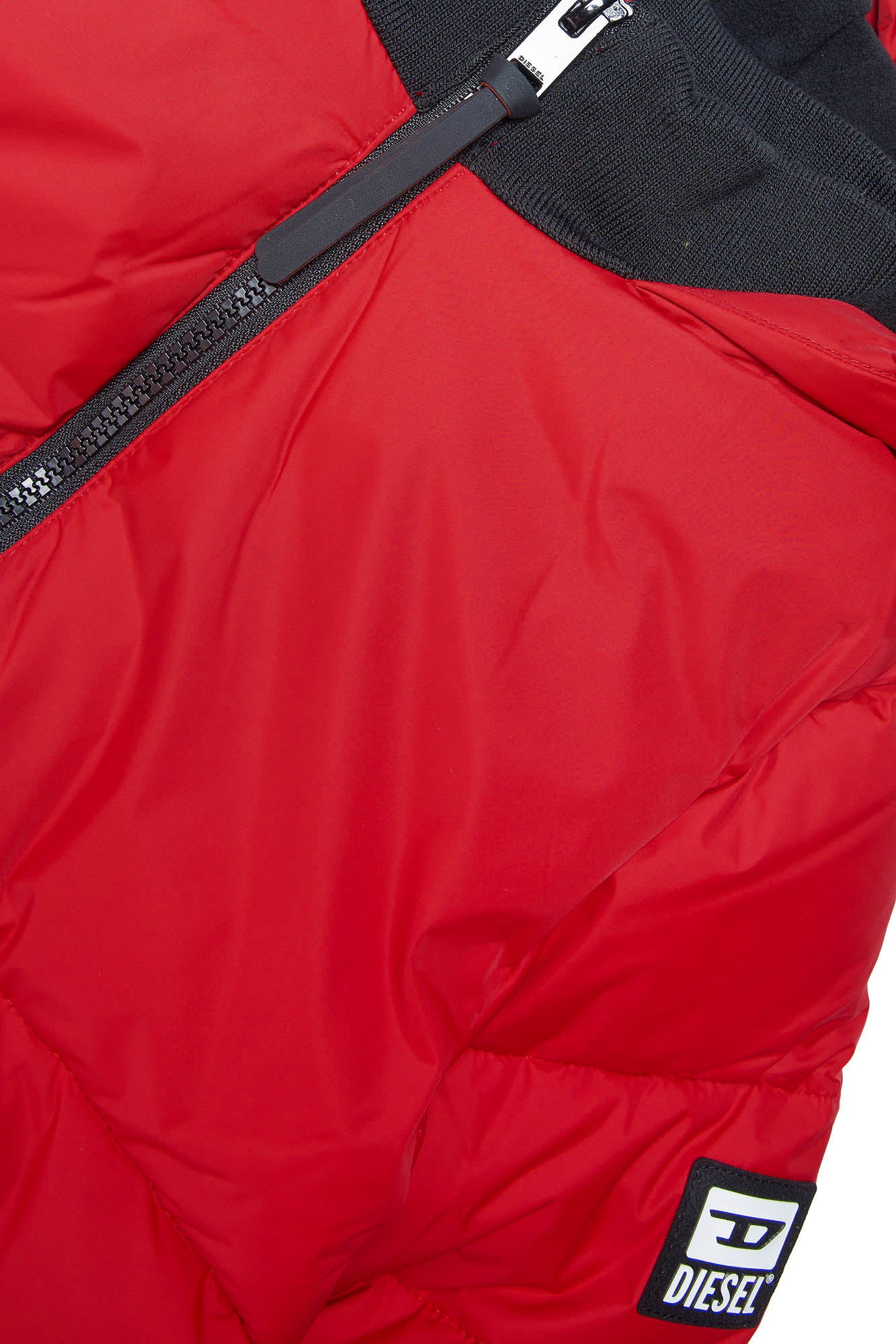 Red down jacket with Diesel logo on the back