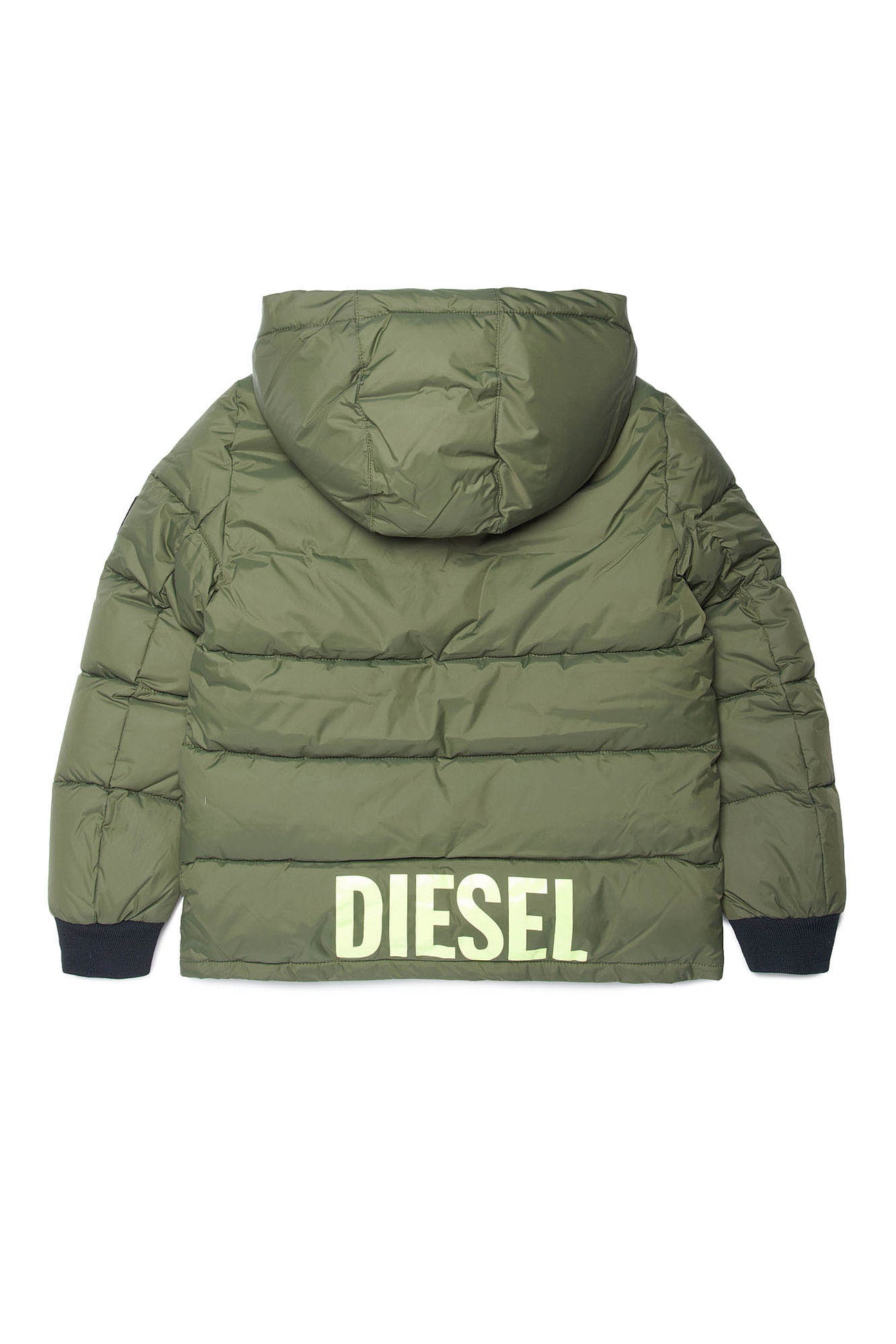 Green down jacket with Diesel logo on the back Green down jacket with Diesel logo on the back