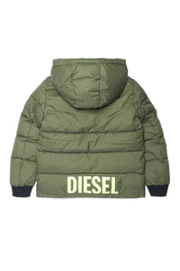 Green down jacket with Diesel logo on the back