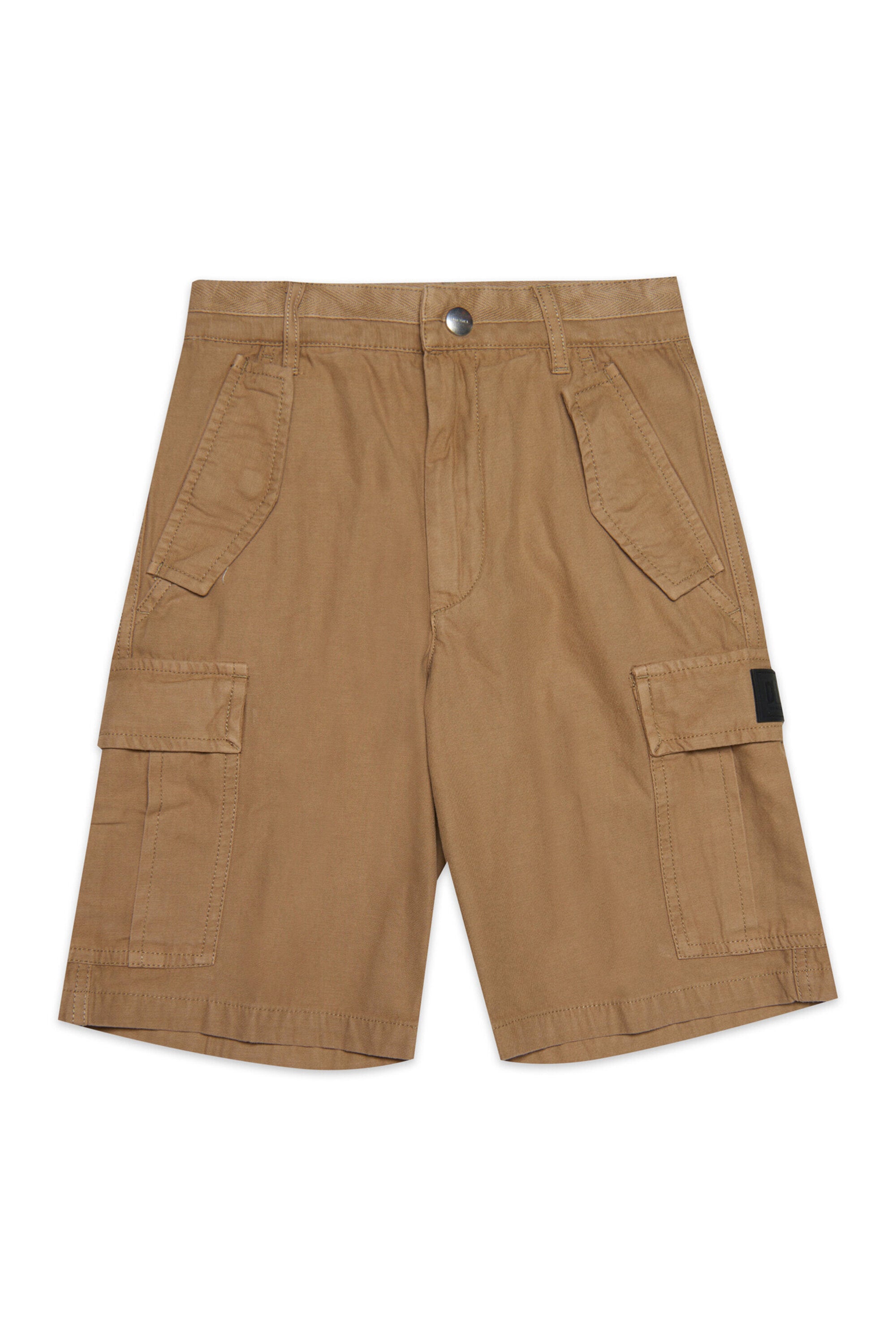 Beige cargo pattern shorts in multi-pocket twill