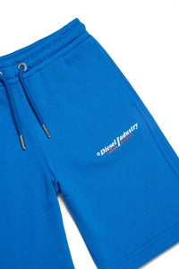 Blue cotton shorts with logo and drawstring waistband