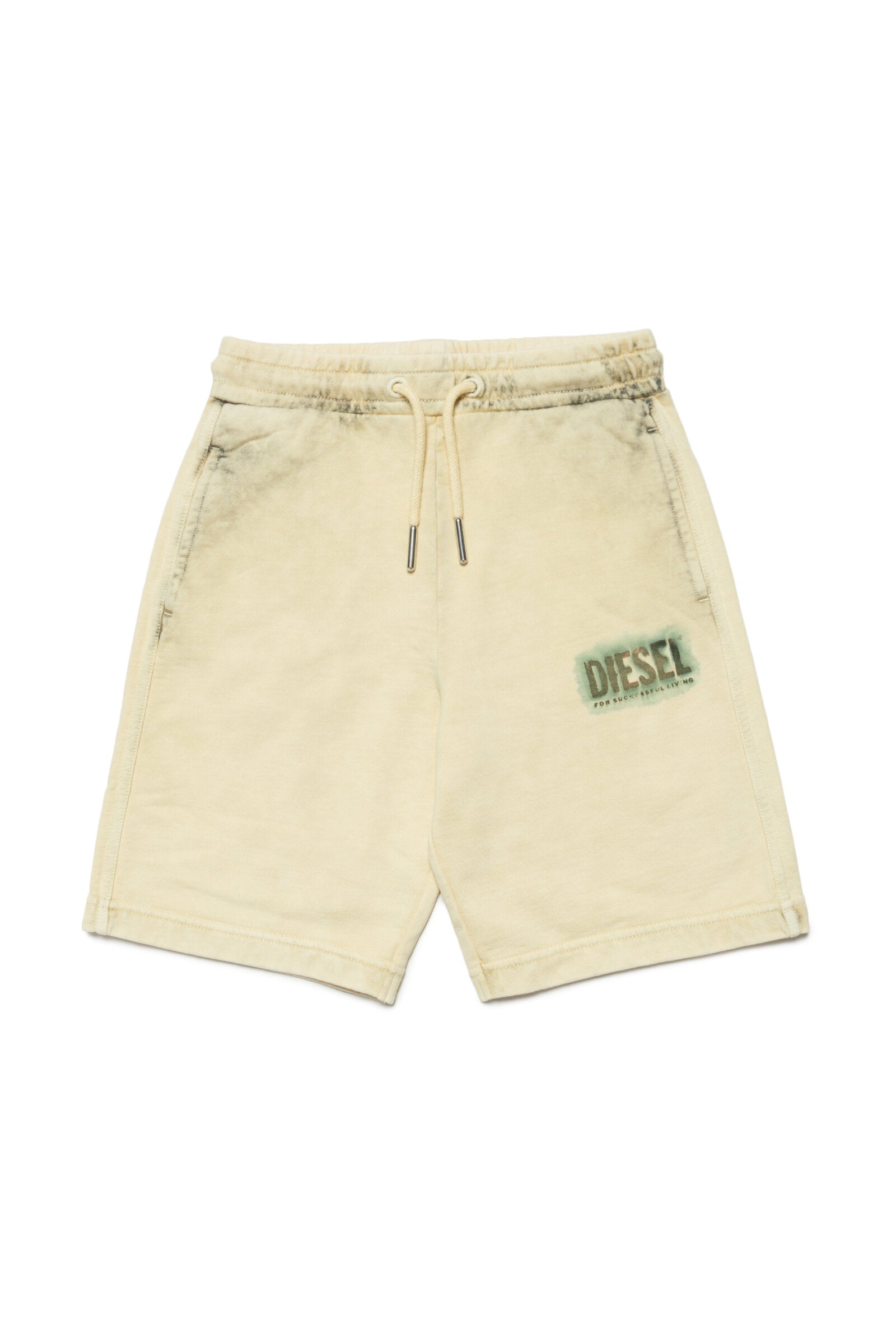 Diesel yellow fleece shorts with faded effect logo for children