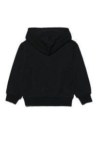 Black hooded sweatshirt with watercolor effect logo