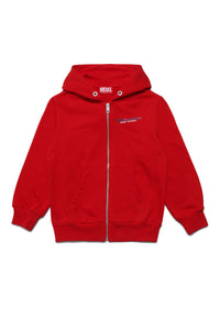 Red cotton hooded zipper up sweatshirt