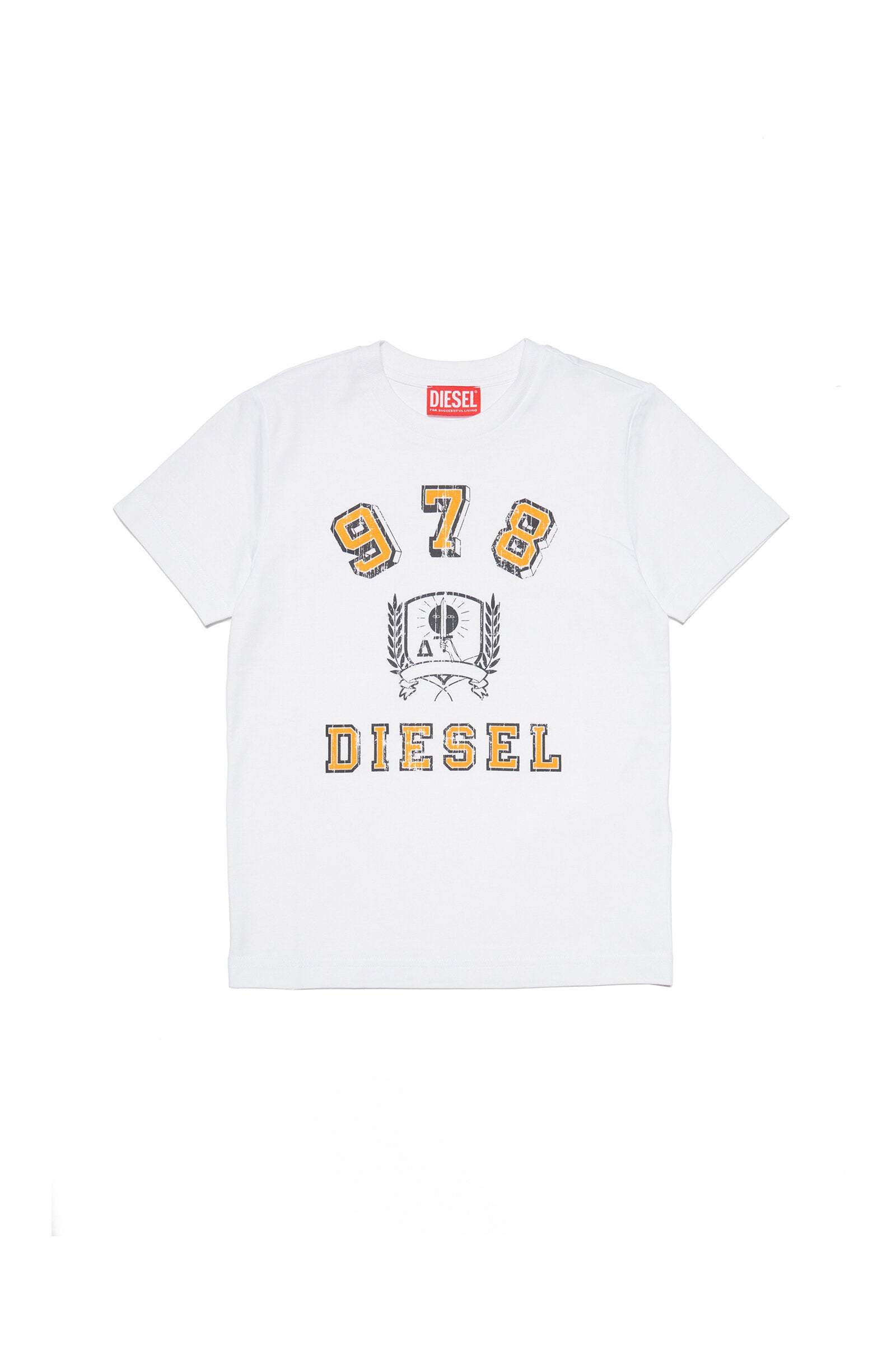 White jersey T-shirt with crest and logo
