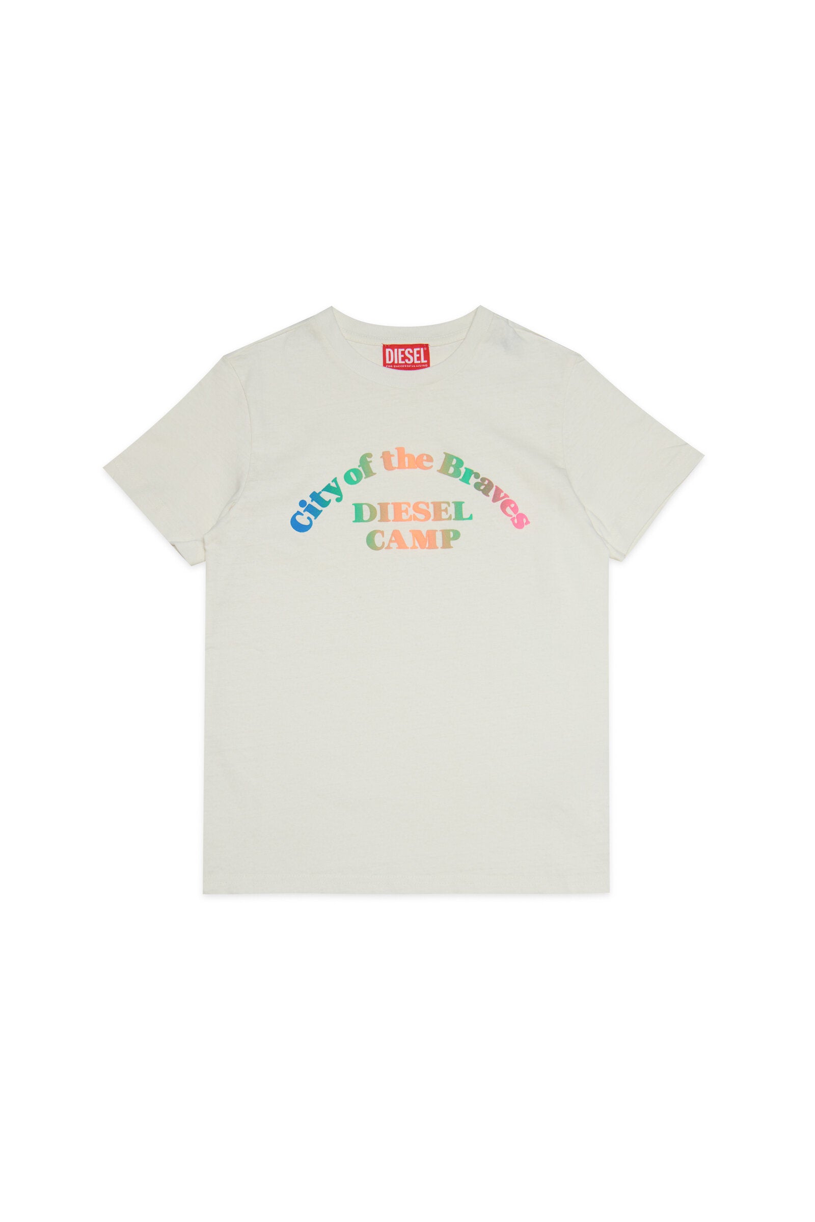 Gray cotton T-shirt with colorful lettering