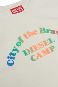 Gray cotton T-shirt with colorful lettering
