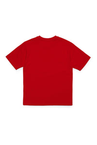 Camiseta de jersey roja con logotipo de efecto acuarela