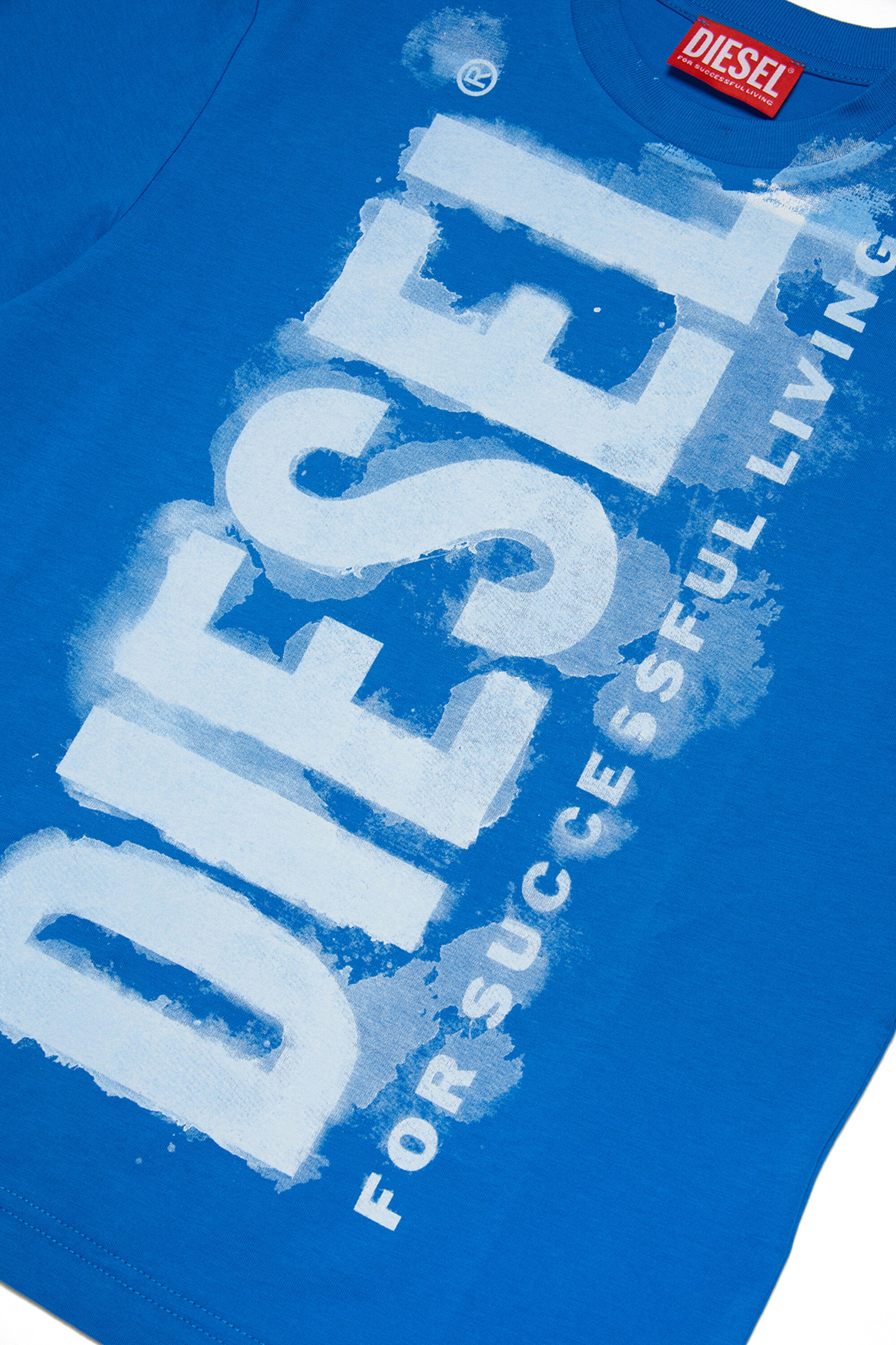 Blue jersey T-shirt with watercolor effect logo