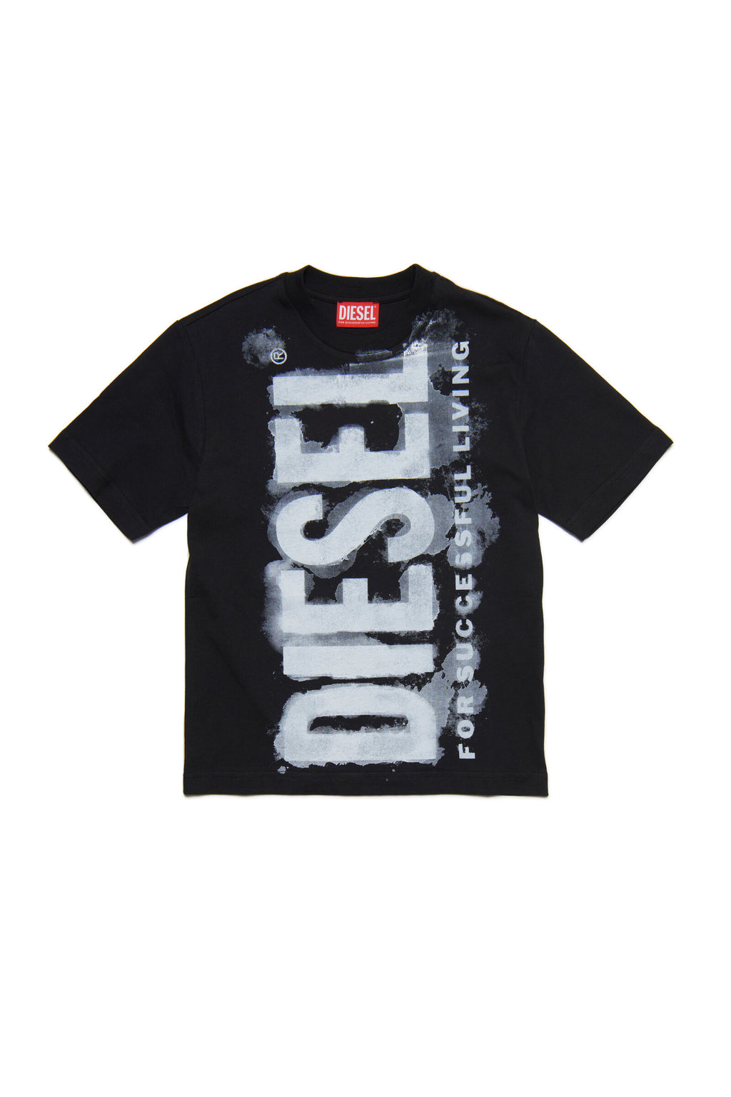 Black jersey T-shirt with watercolor effect logo