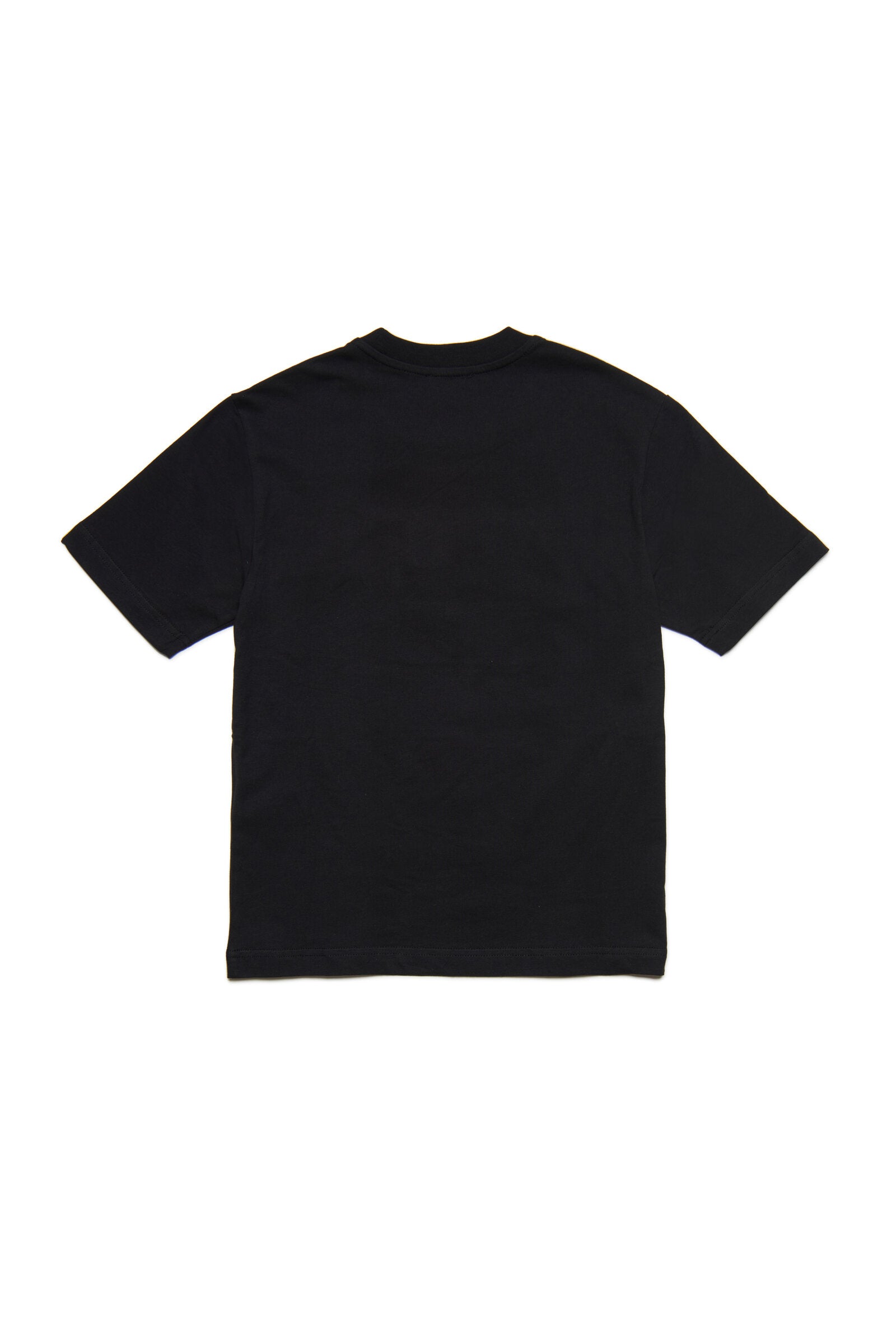 T-shirt nera in jersey con logo effetto acquerello