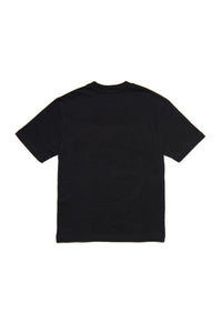 Black jersey T-shirt with watercolor effect logo