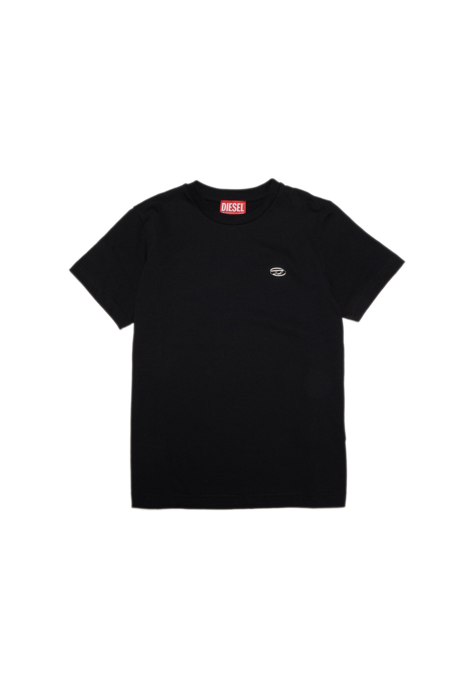 Black jersey T-shirt with metal plate oval D logo