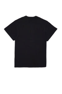 Black maxi t-shirt dress with watercolor effect logo