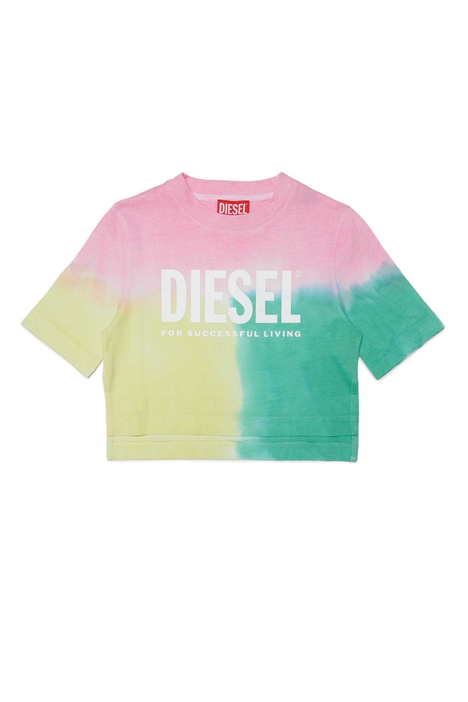 Cropped jersey T-shirt with multicolor allover logo