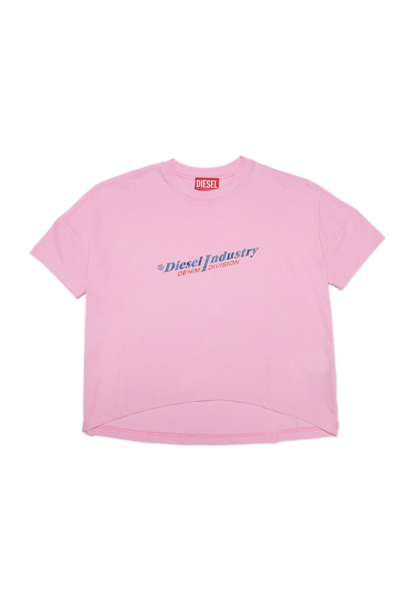 Pastel pink cropped T-shirt in jersey with Diesel Industry logo