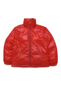Red fake down jacket with quilted logo