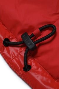 Red fake down jacket with quilted logo