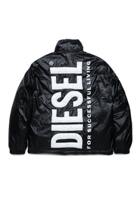 Black fake down jacket with quilted logo