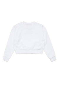 White cotton crew-neck sweatshirt with oval D logo