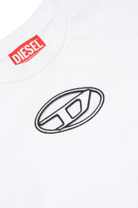 White cotton crew-neck sweatshirt with oval D logo
