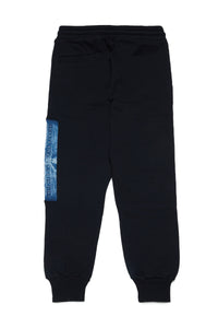 Black sweat pants with denim insert