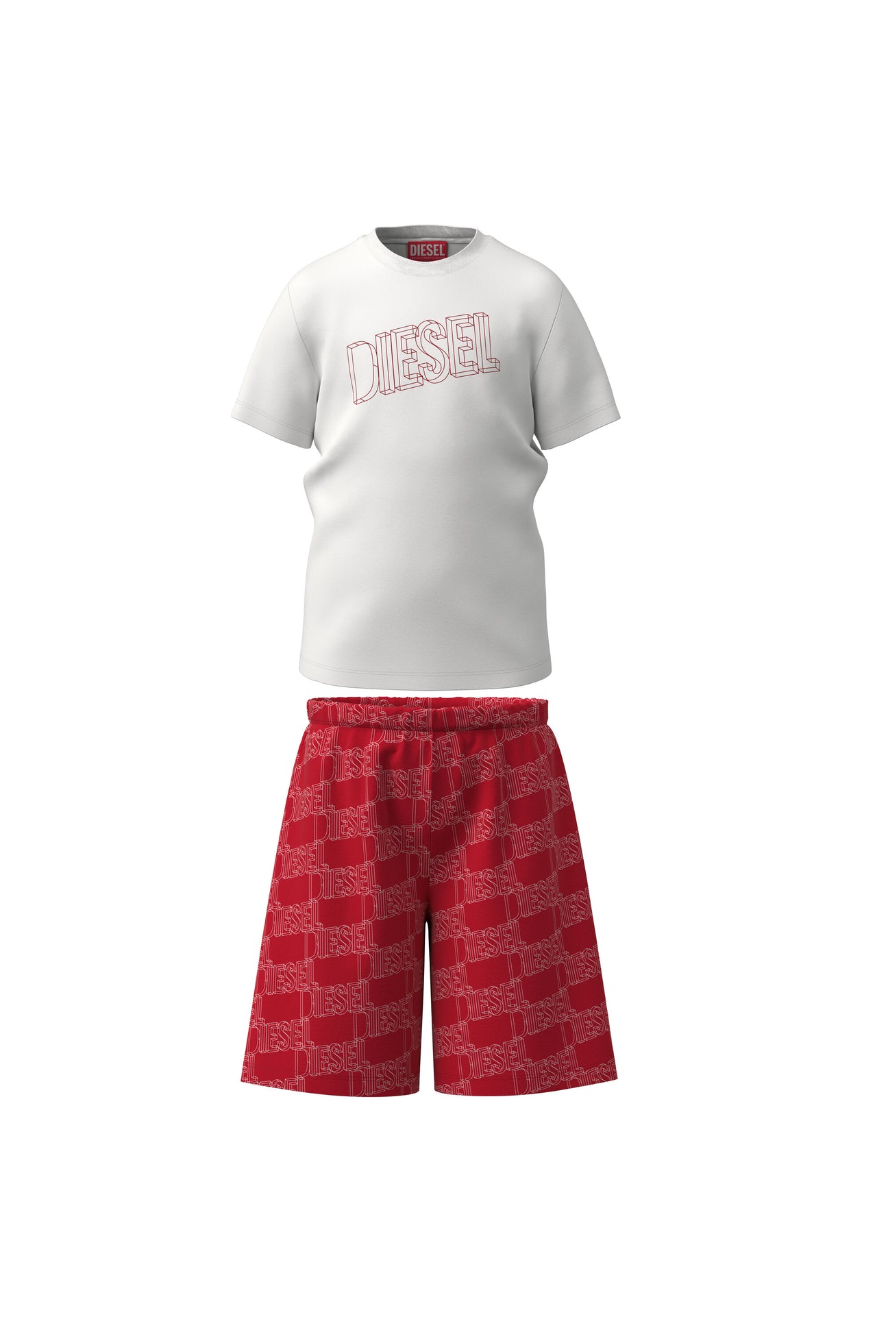 Red and white jersey short pajamas with logo 